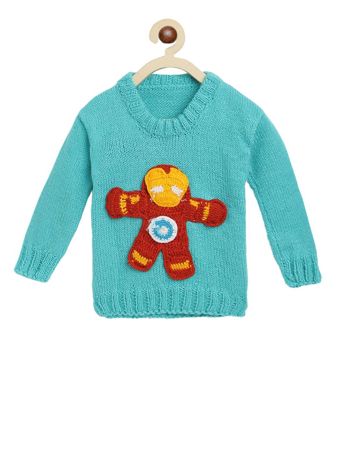 chutput kids blue & red hand knitted pullover sweater