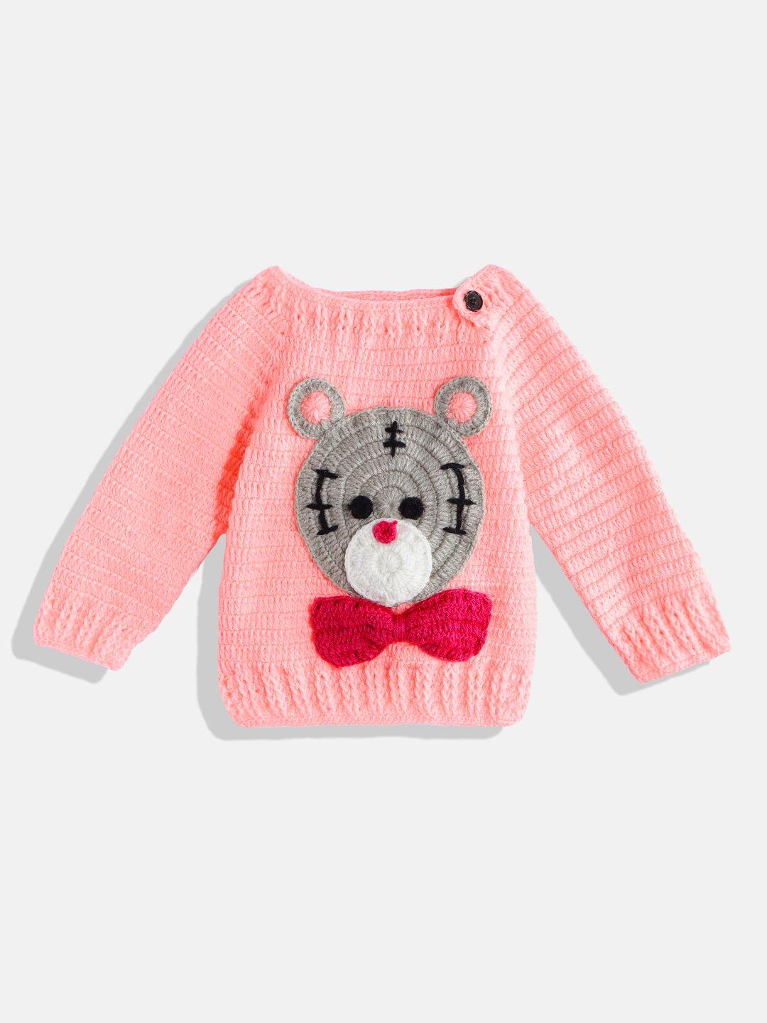chutput kids peach-coloured solid pullover with applique detail