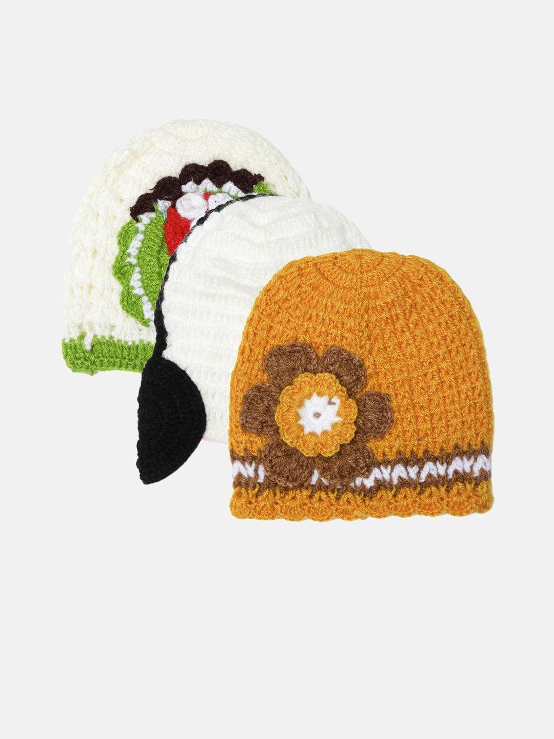 chutput kids set of 3 self-design woollen beanies