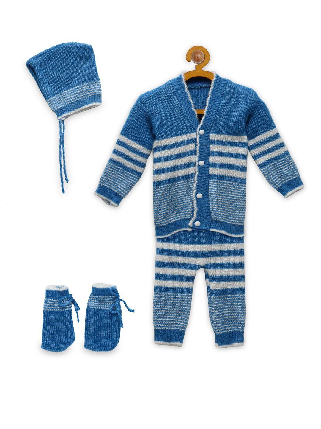 chutput unisex kids blue & white striped crochet shirt with pyjamas