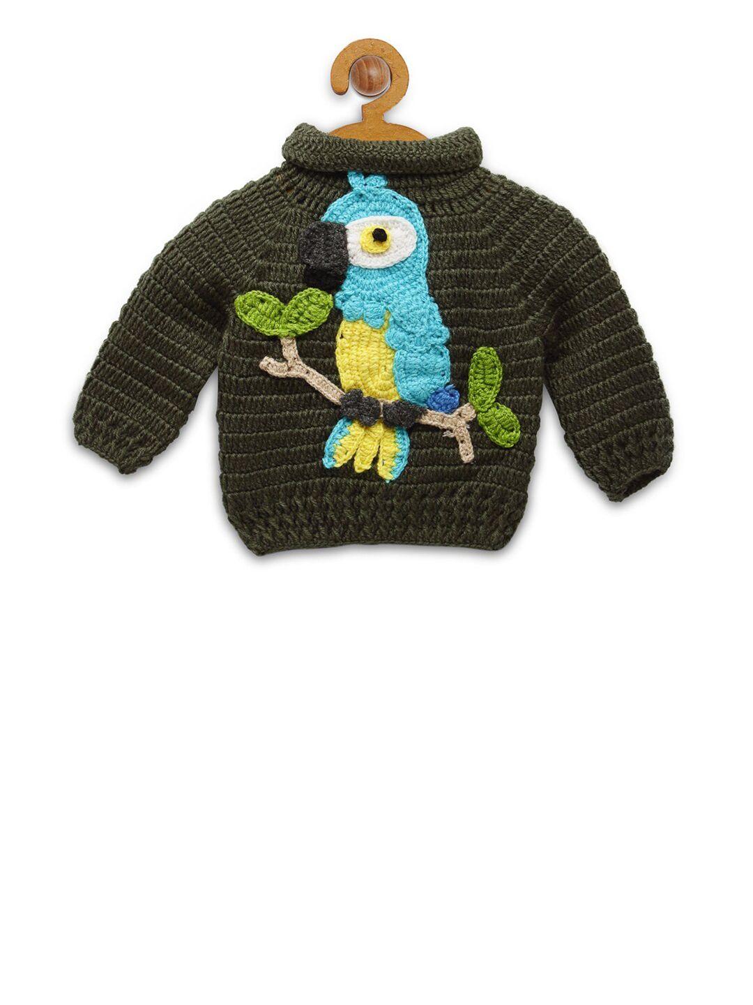 chutput unisex kids green & blue cable knit pure woolen pullover