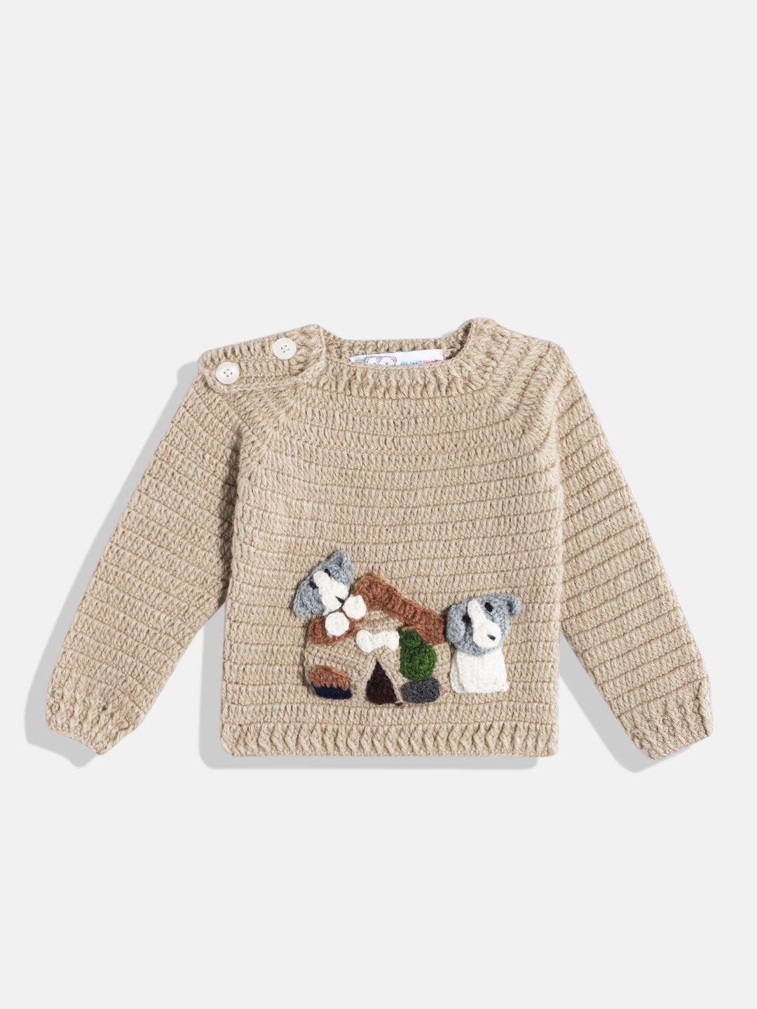 chutput unisex kids knitted woollen pullover with embroidered detail