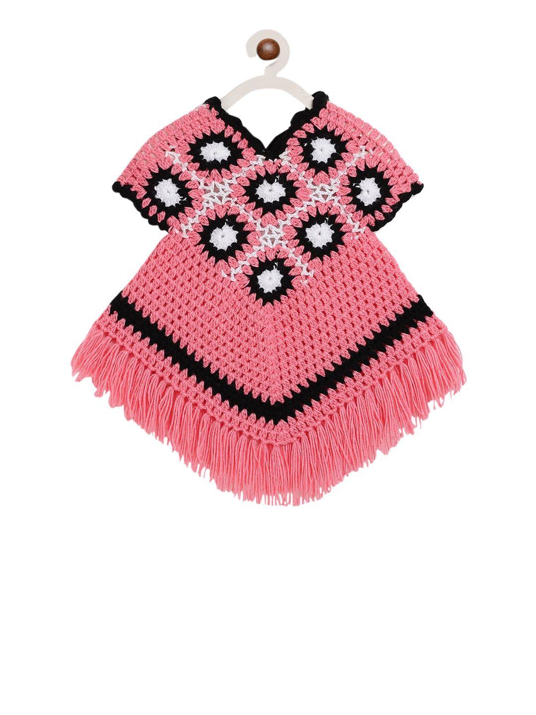 chutput unisex kids pink self design hand knitted poncho sweater