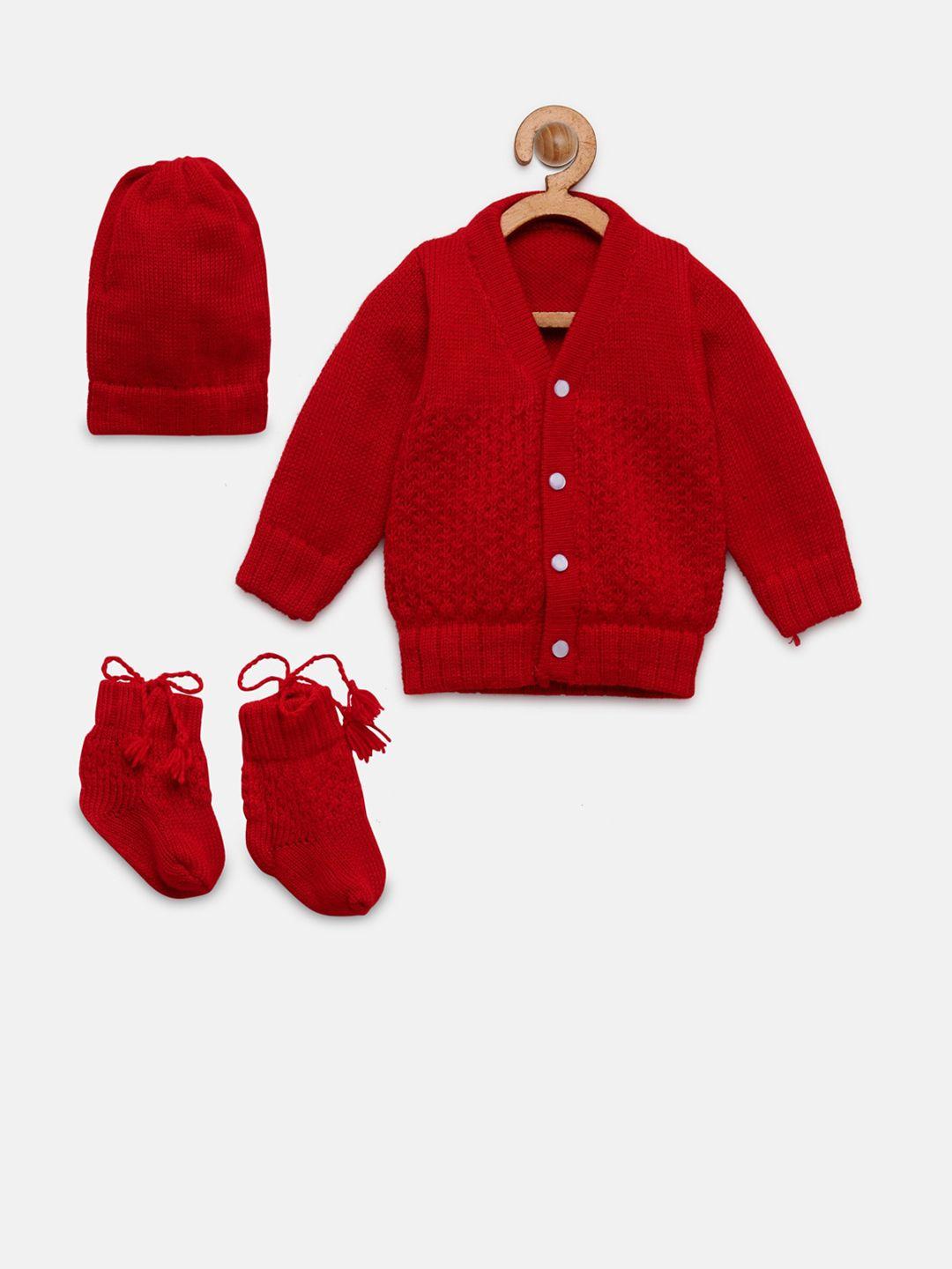 chutput unisex kids red hand knitted crochet woollen sweater set