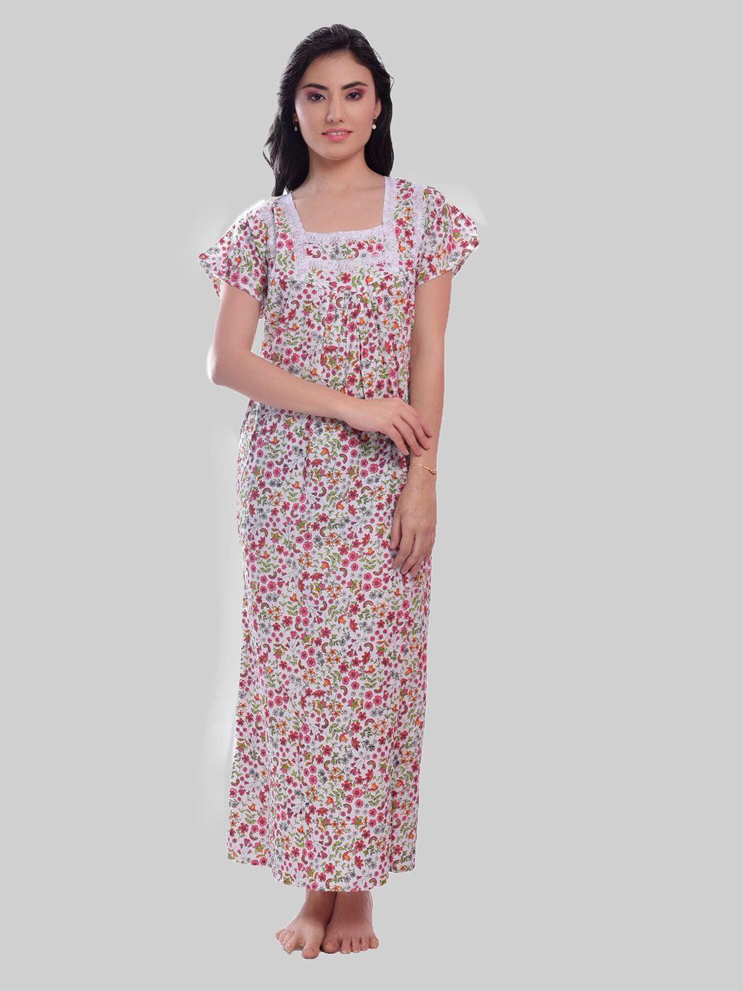 cierge floral printed pure cotton maxi nightdress