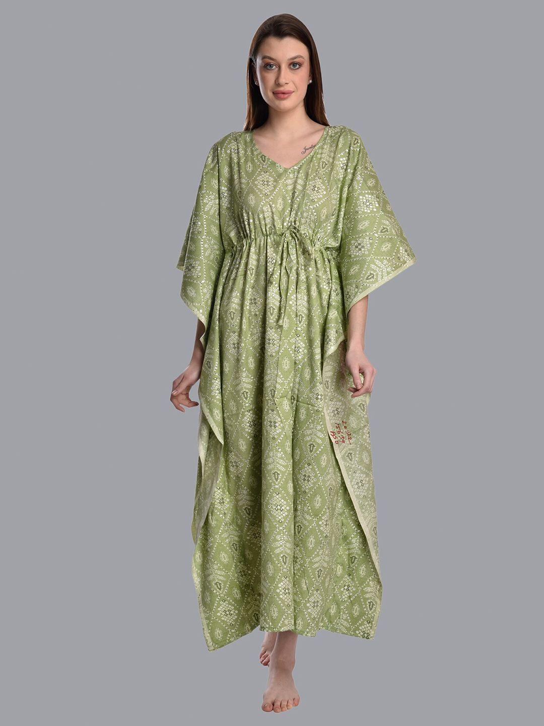 cierge green printed maxi nightdress