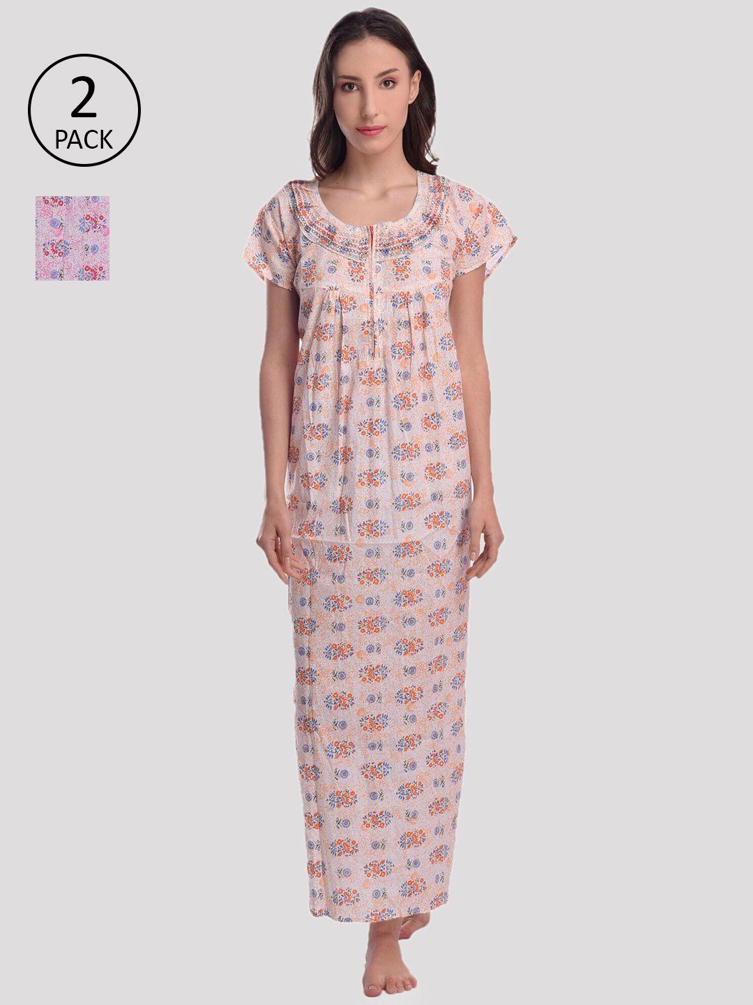 cierge pink & peach set of 2 printed maxi nightdress