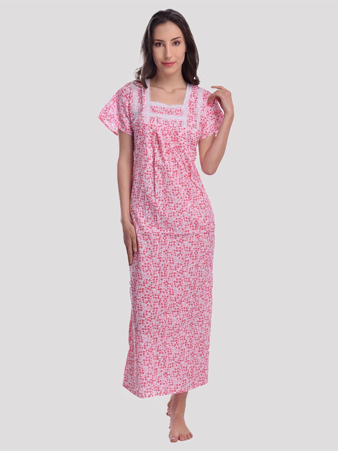 cierge pink printed pure cotton maxi nightdress