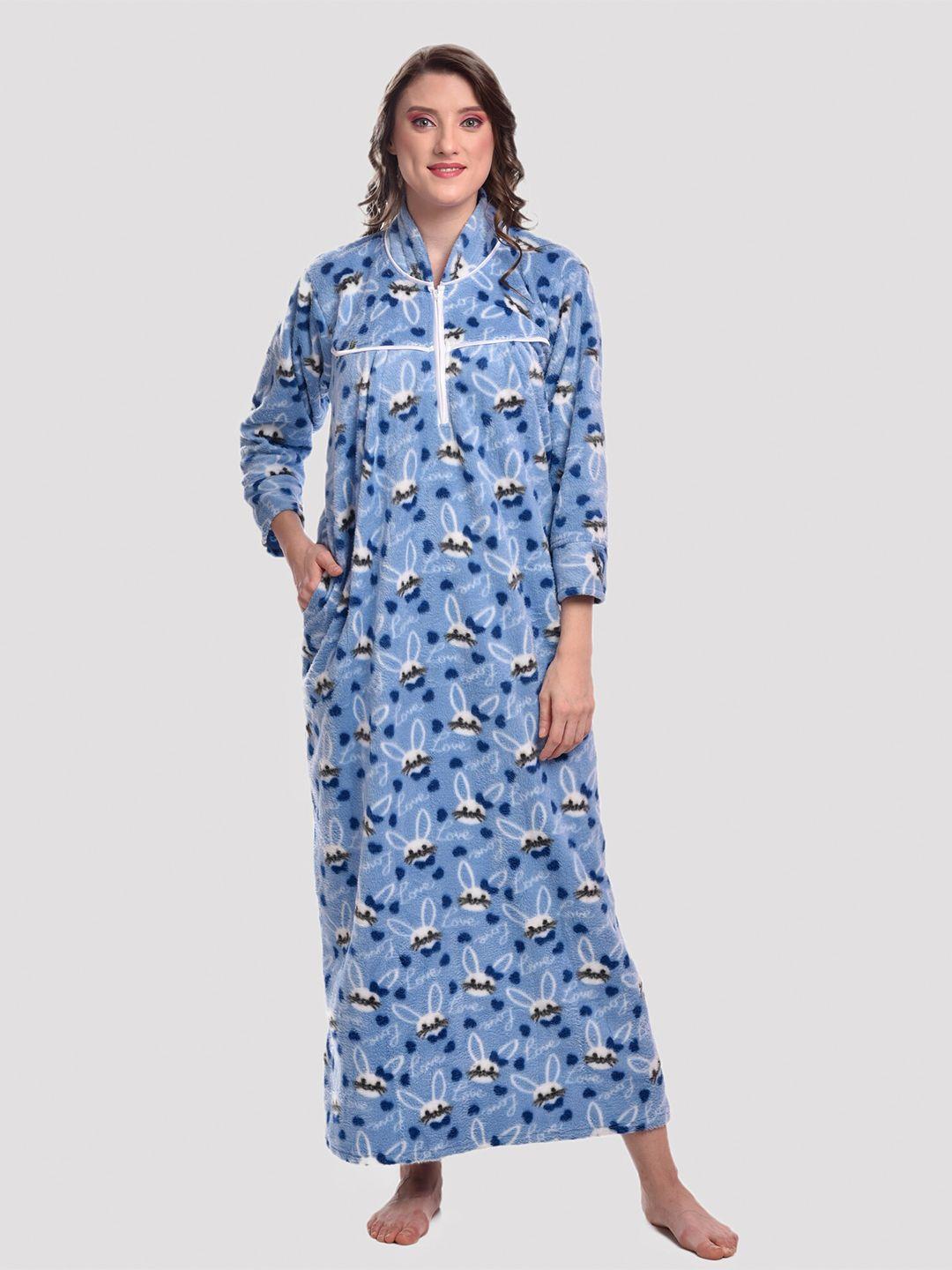 cierge women blue printed maxi nightdress