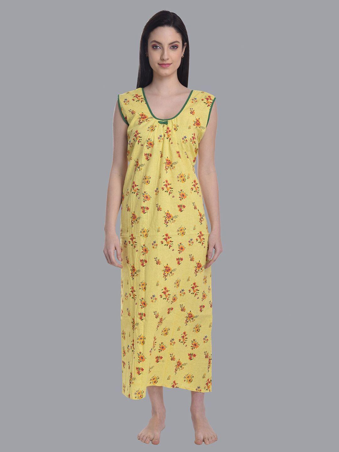 cierge yellow printed pure cotton maxi nightdress