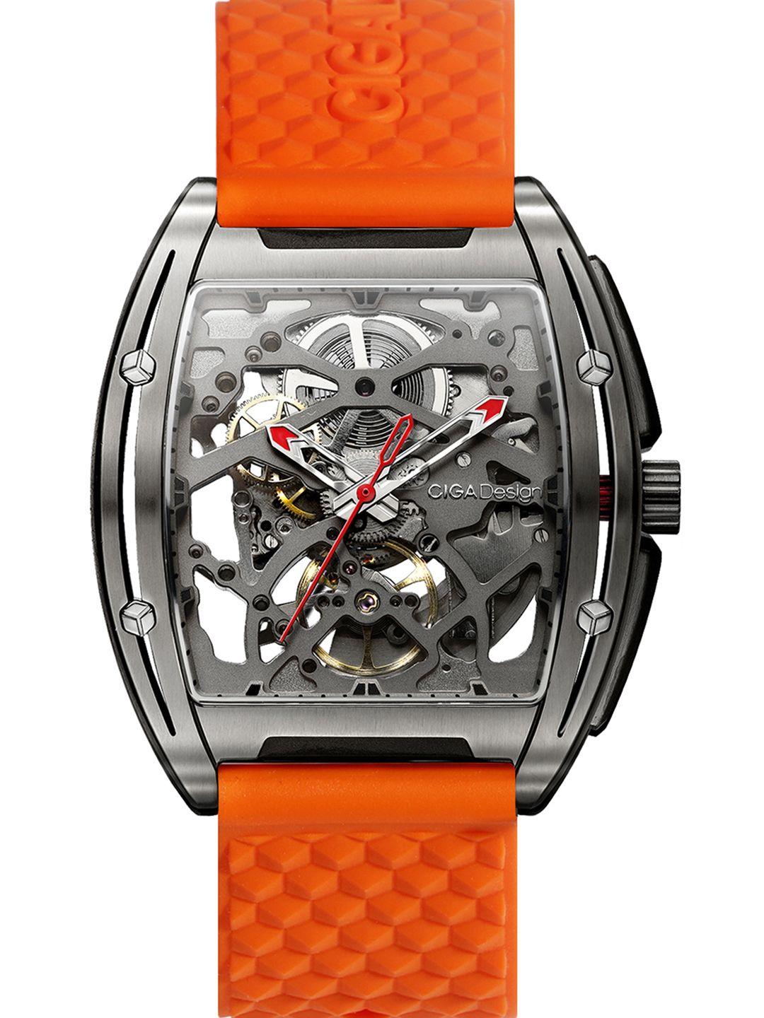 ciga design men z series automatic titanium case skeleton watch with silicone & leather strap