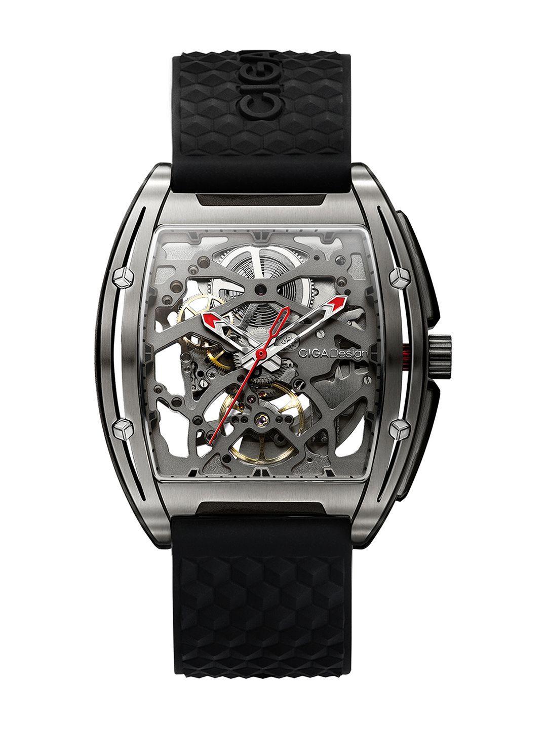ciga design men z series automatic titanium case skeleton watch with silicone & leather strap