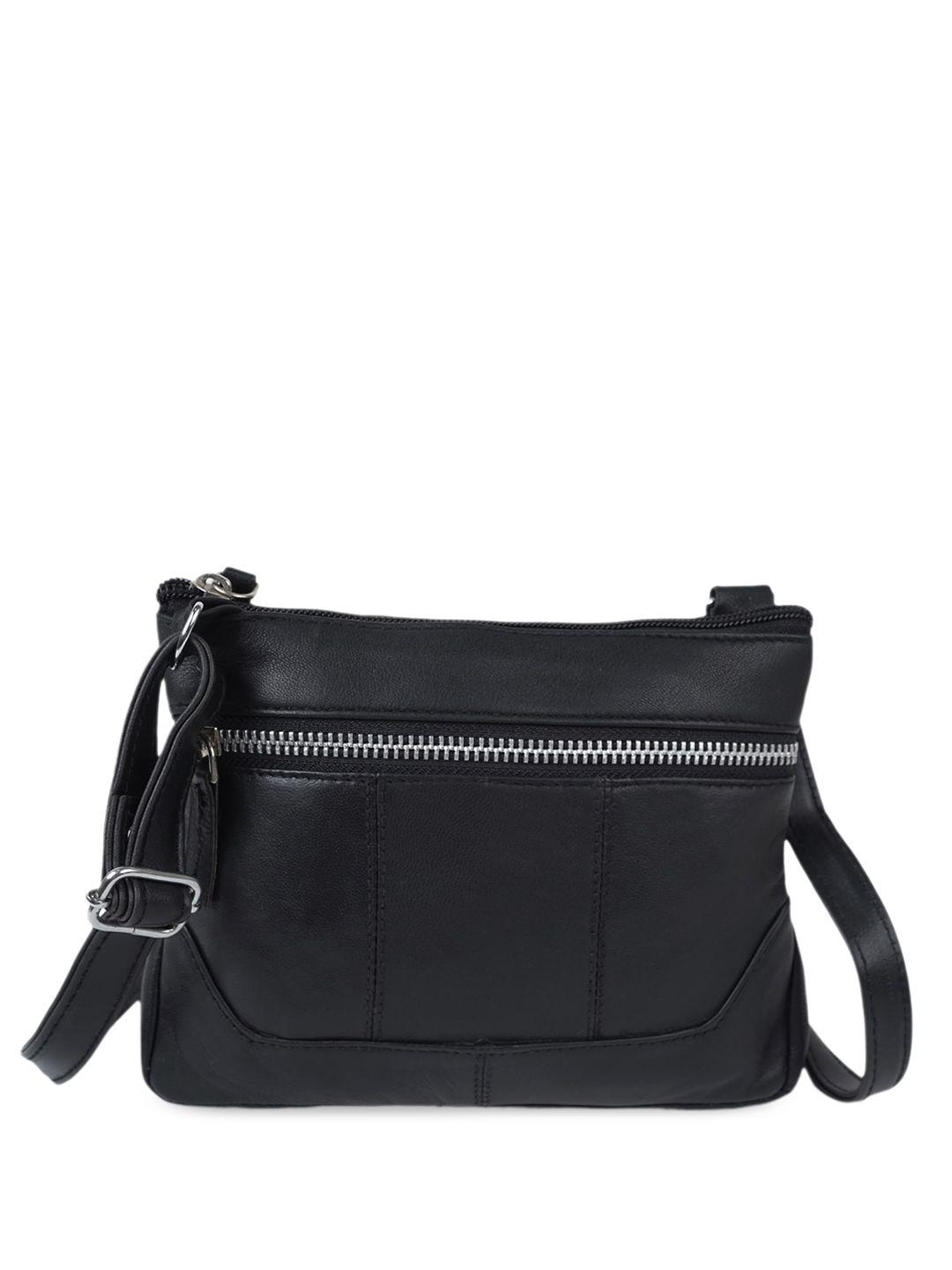 cimoni black leather structured sling bag with tasselled