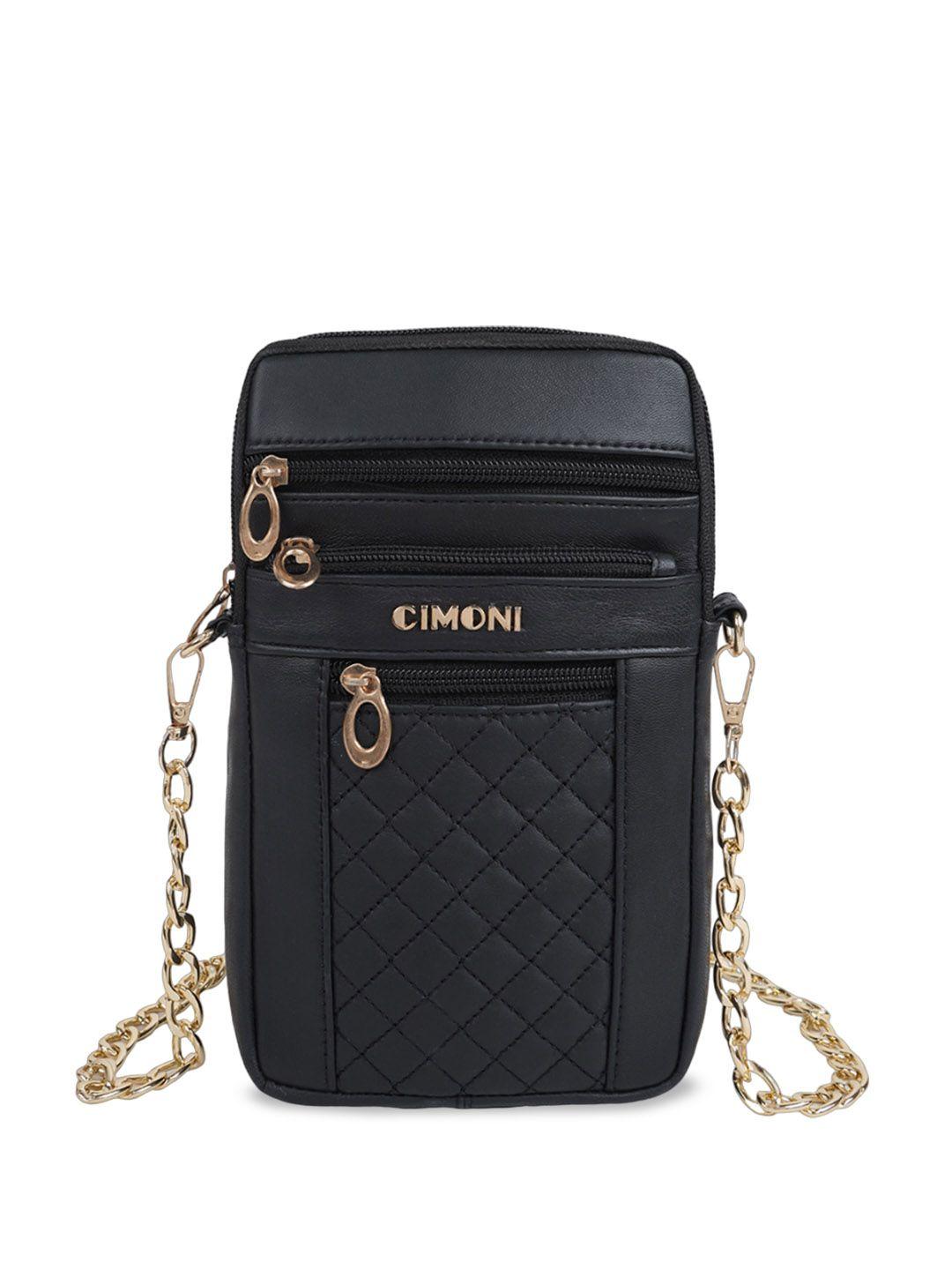 cimoni black textured leather structured sling bag with quilted