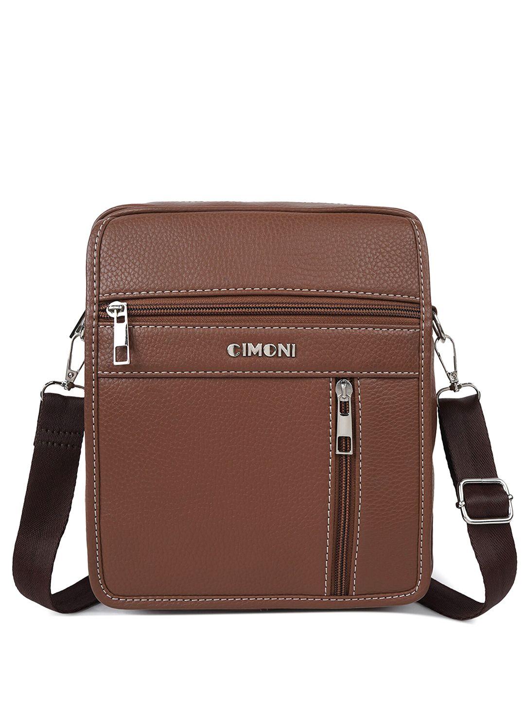 cimoni men structured leather sling bag