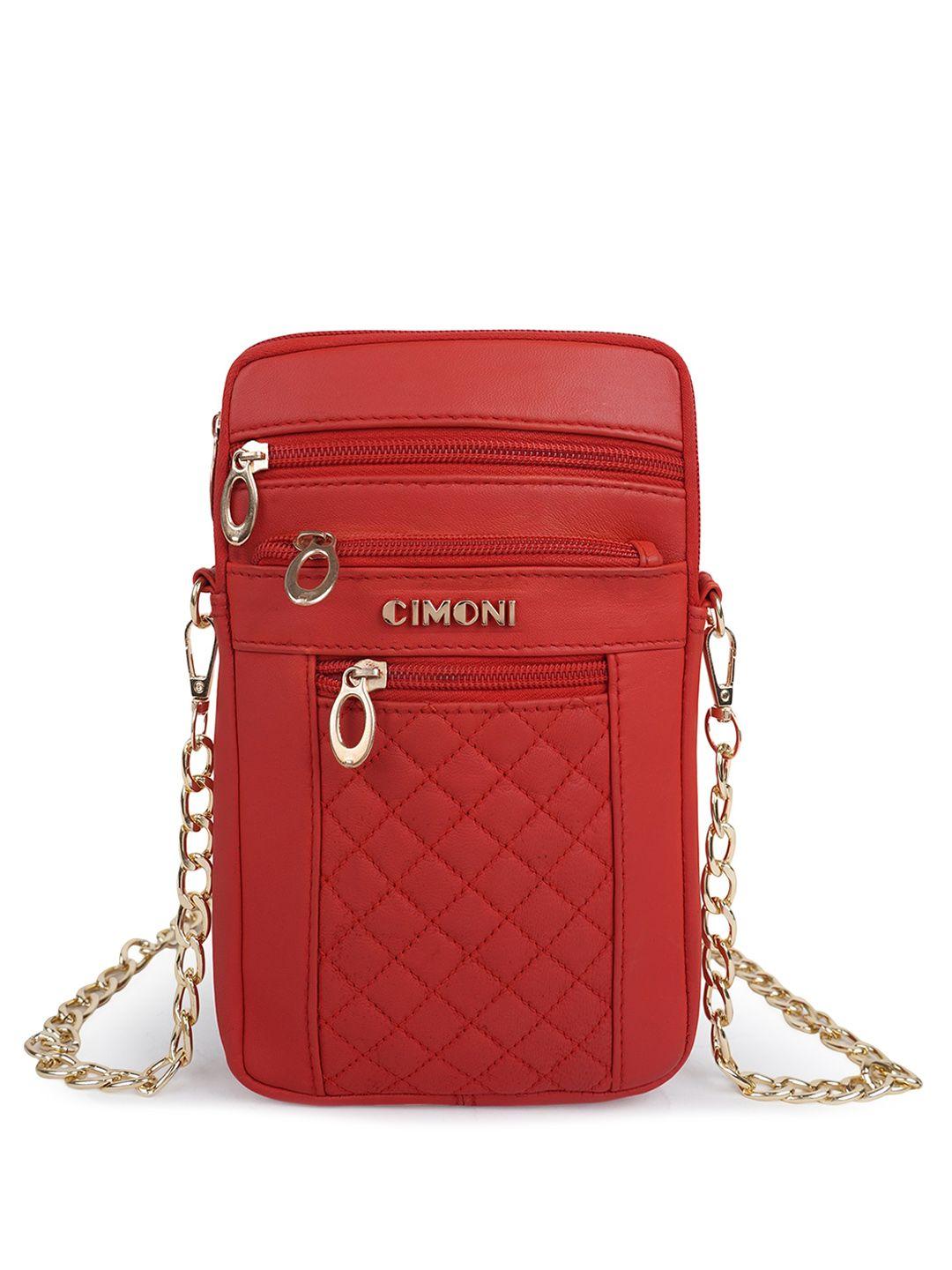 cimoni red textured leather structured sling bag with quilted