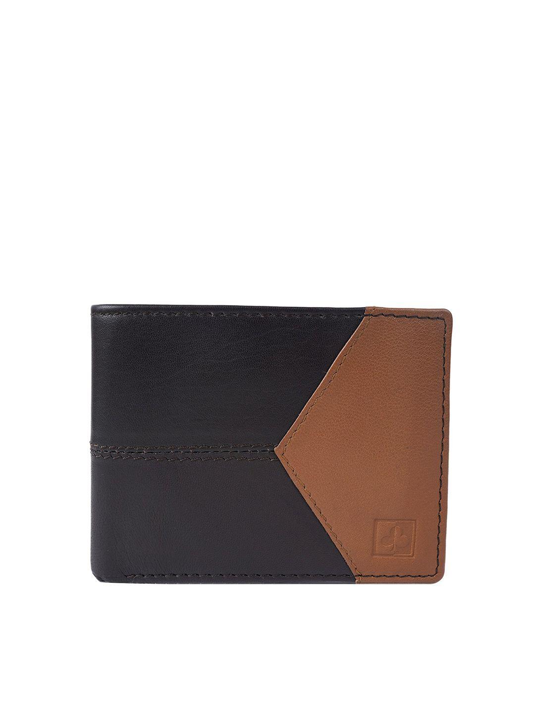 cimoni unisex black & brown colourblocked leather two fold wallet