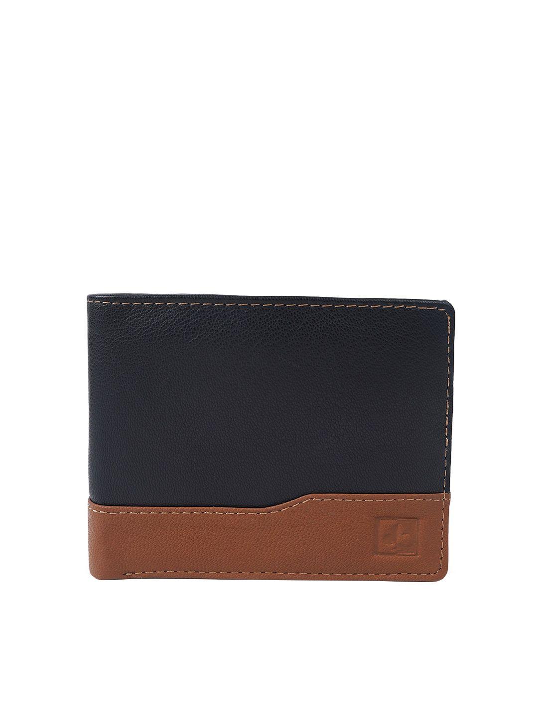 cimoni unisex black & brown colourblocked leather two fold wallet