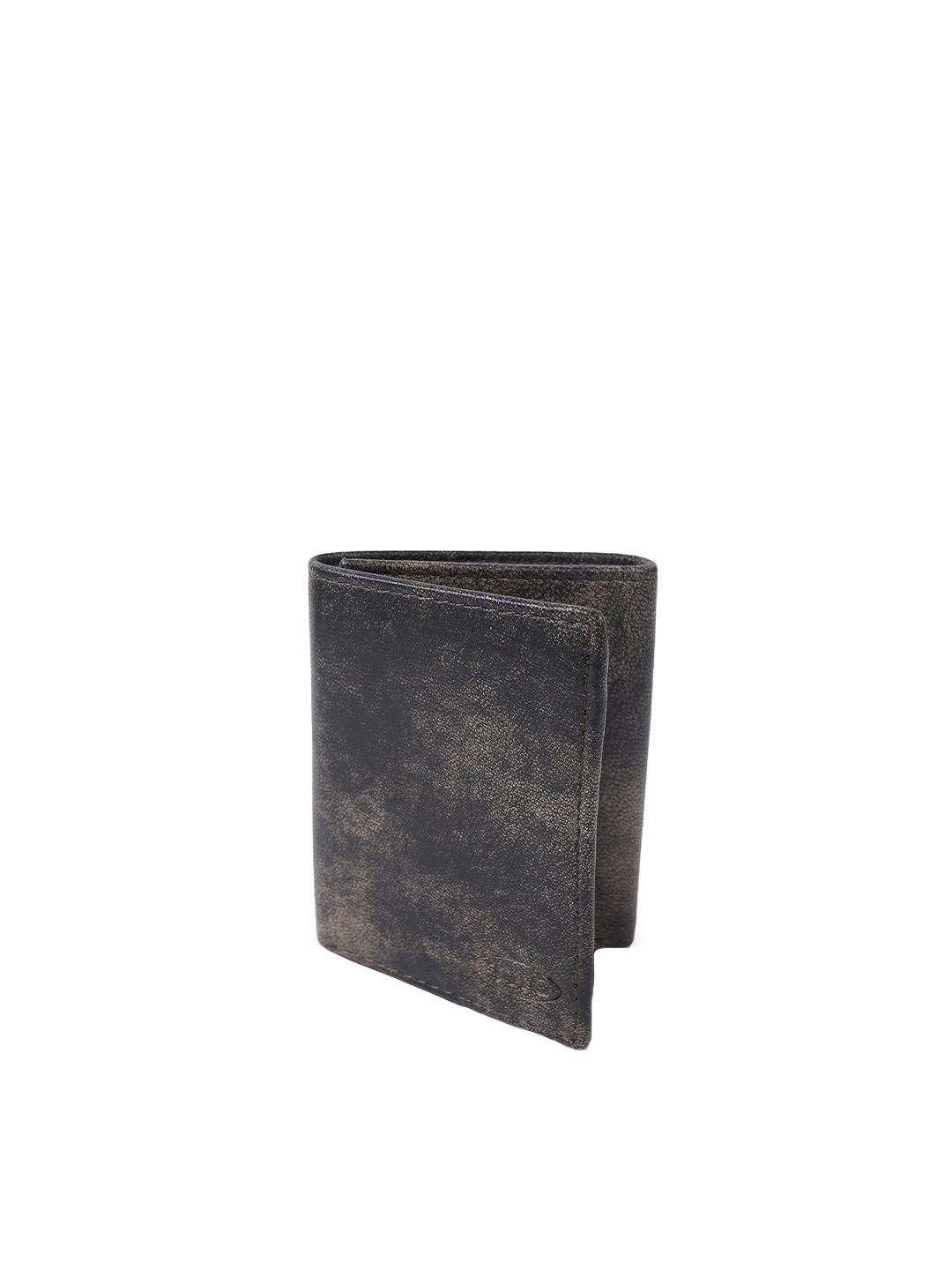 cimoni unisex black & grey textured leather two fold wallet