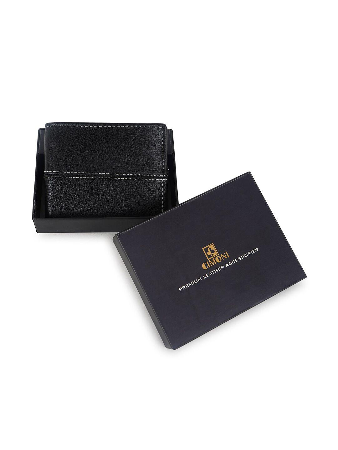 cimoni unisex black leather two fold wallet