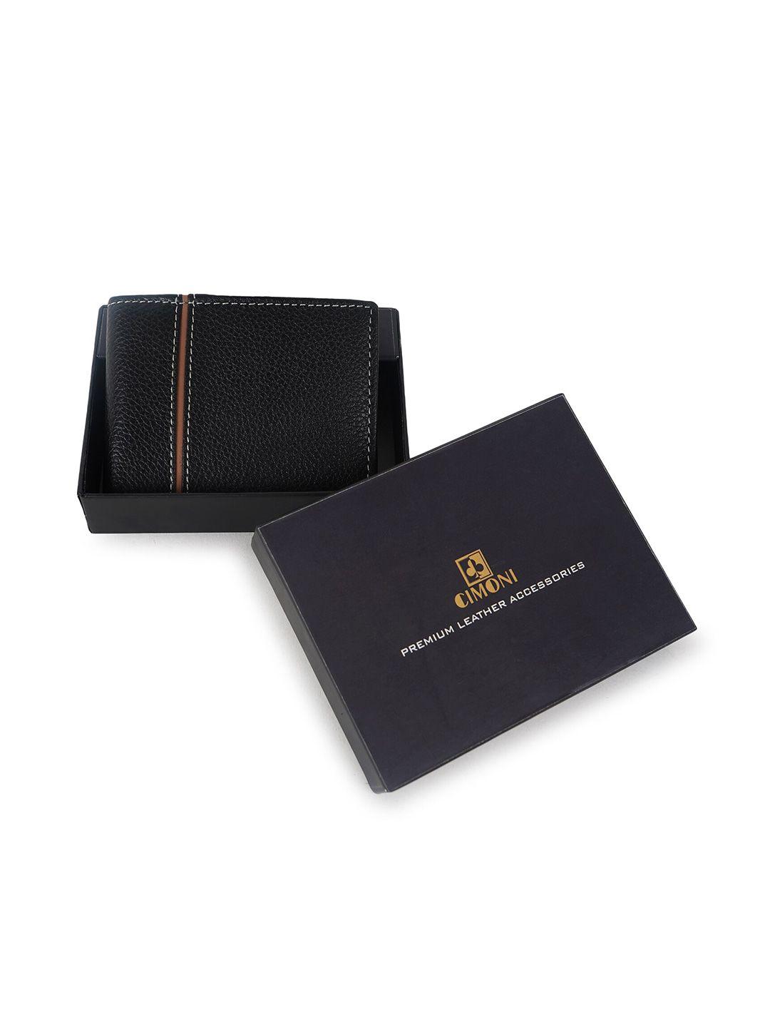 cimoni unisex black textured leather two fold wallet