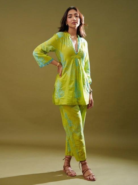 cin cin lime green najaat kazi tunic with pant