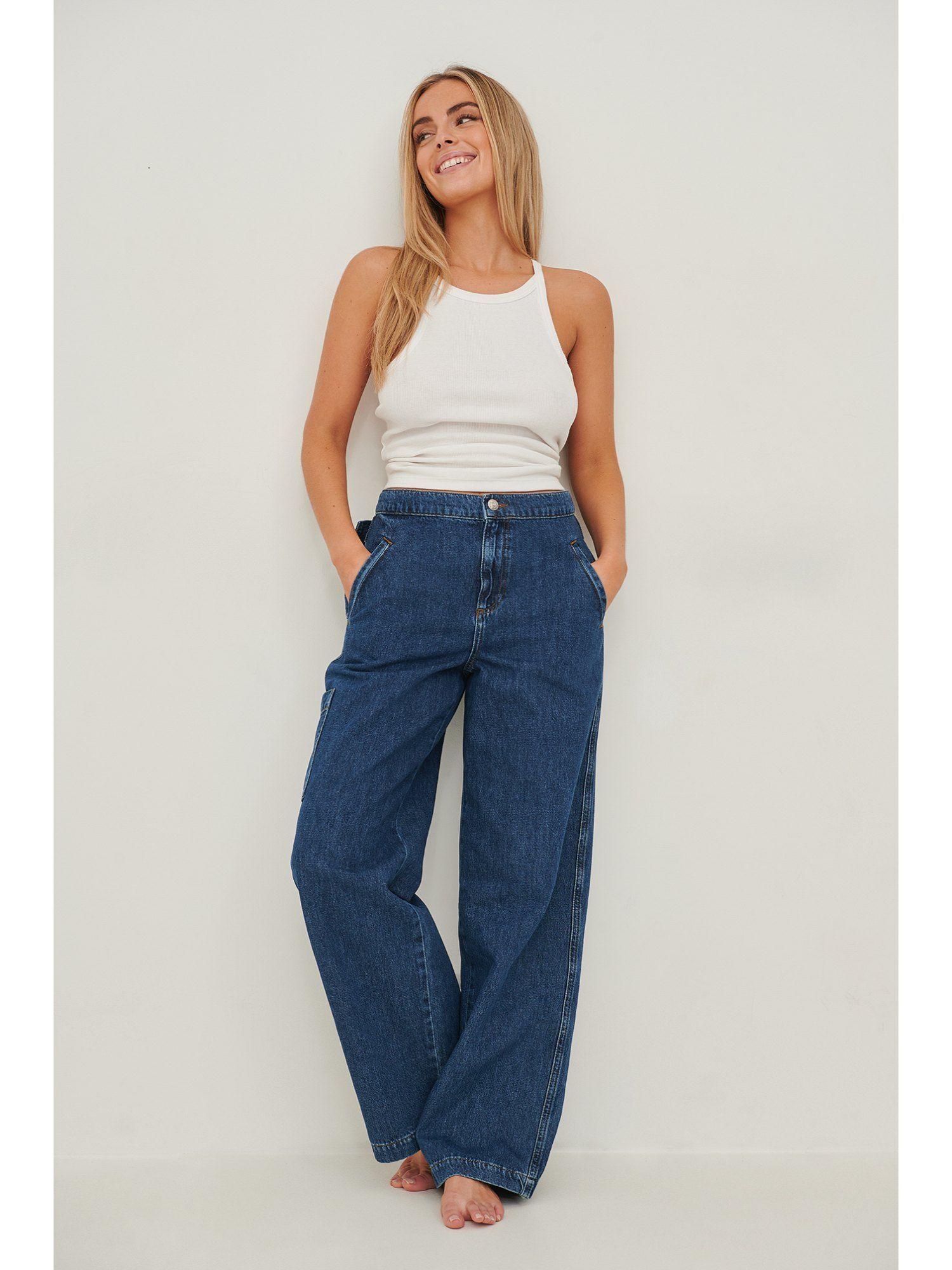 cinched paper bag waist jeans-dark blue