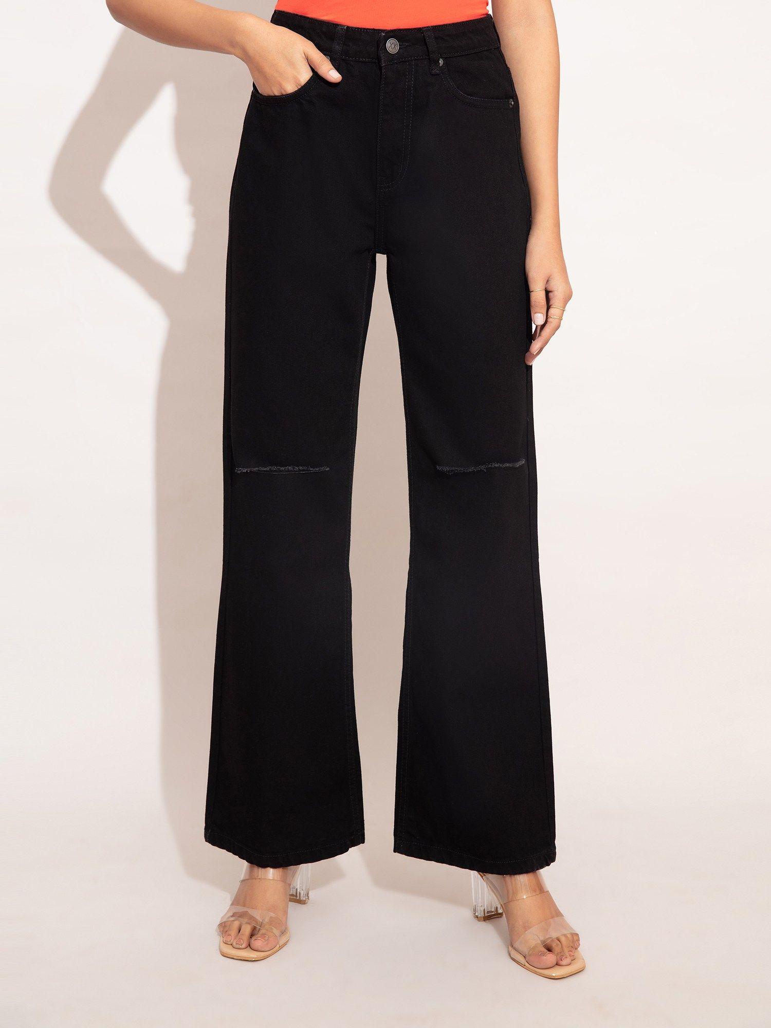 cindy black wide leg ripped denim