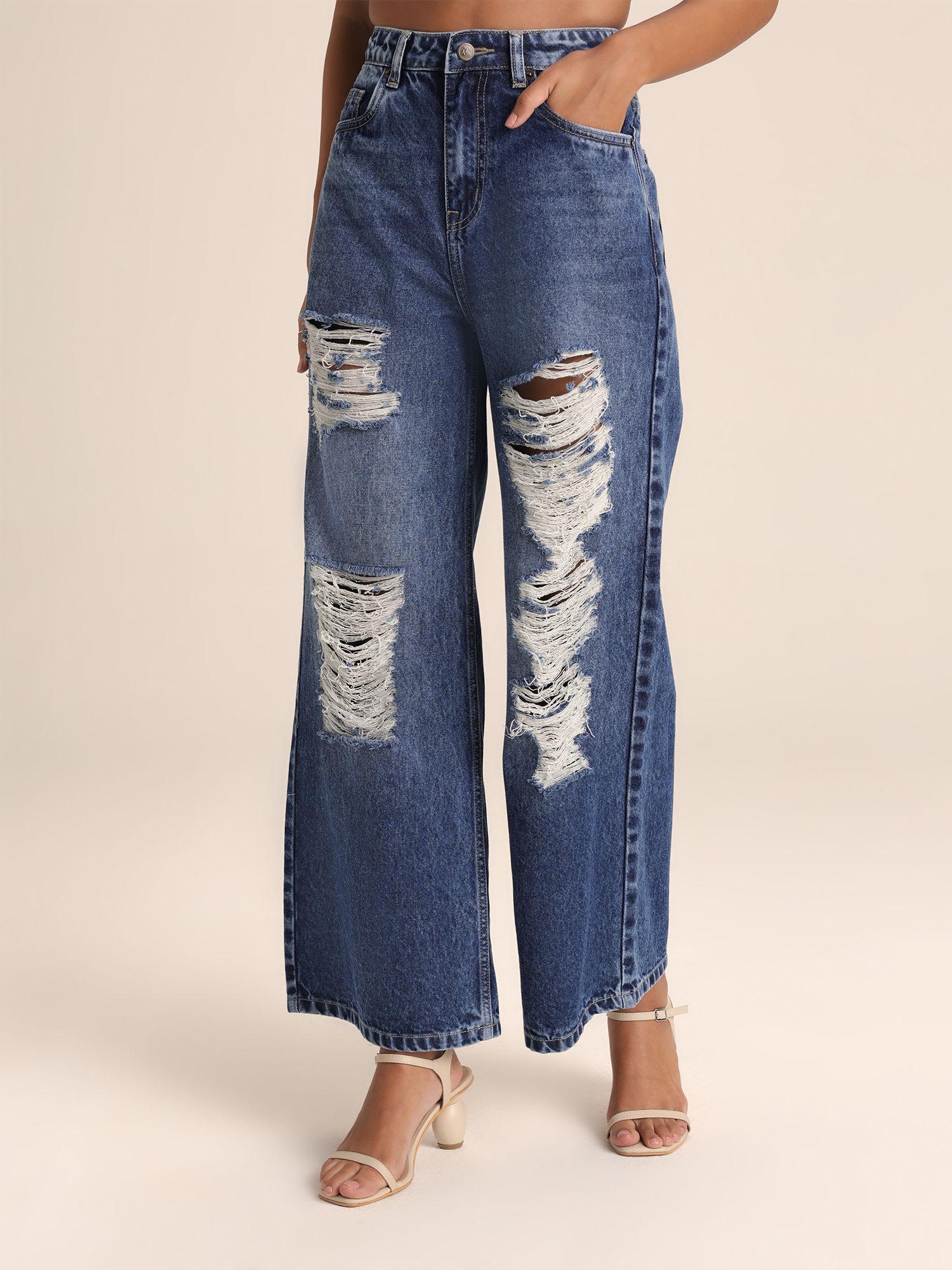 cindy blue wide leg high waist ripped denim