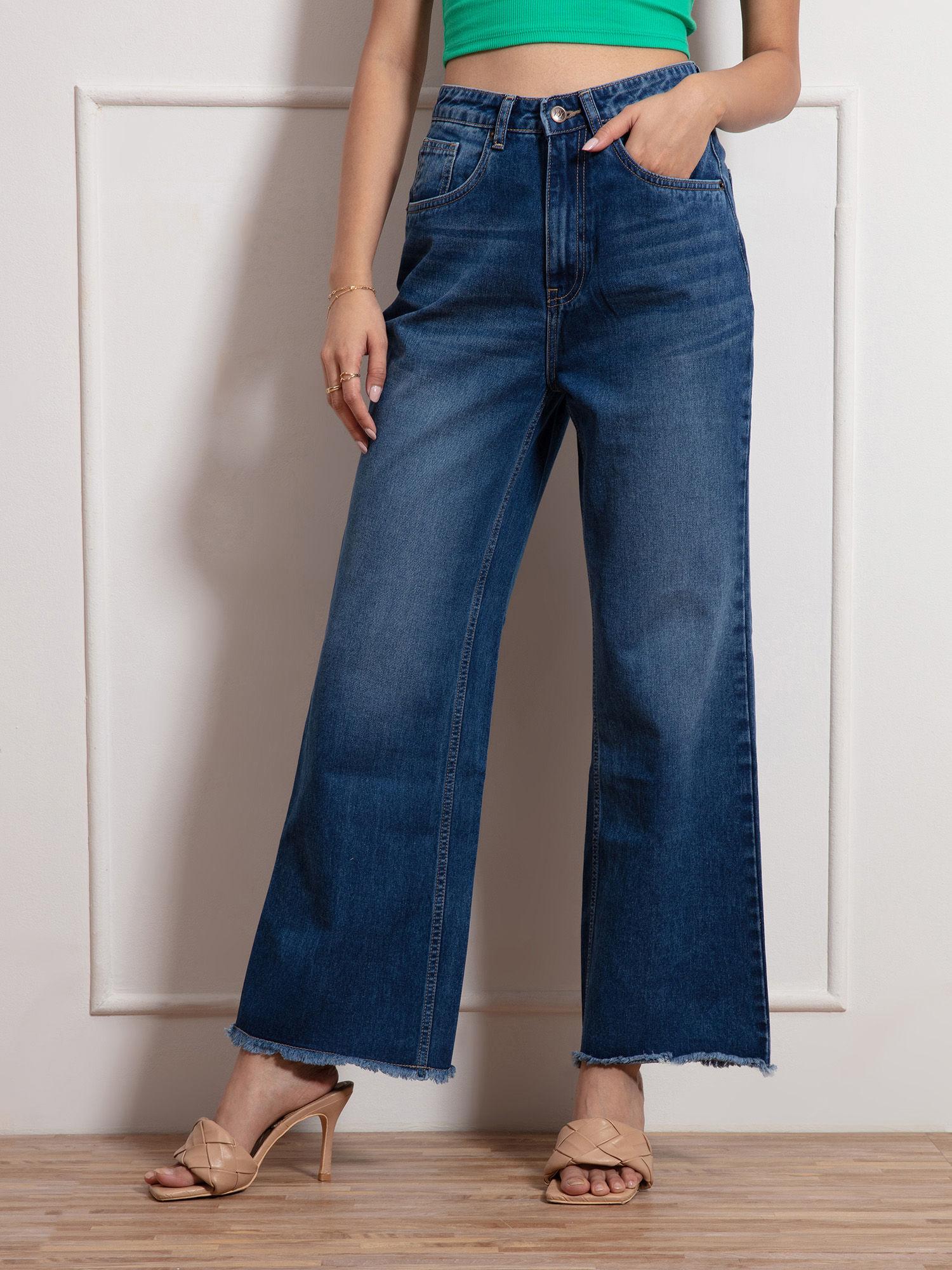 cindy dark blue solid wide leg jeans