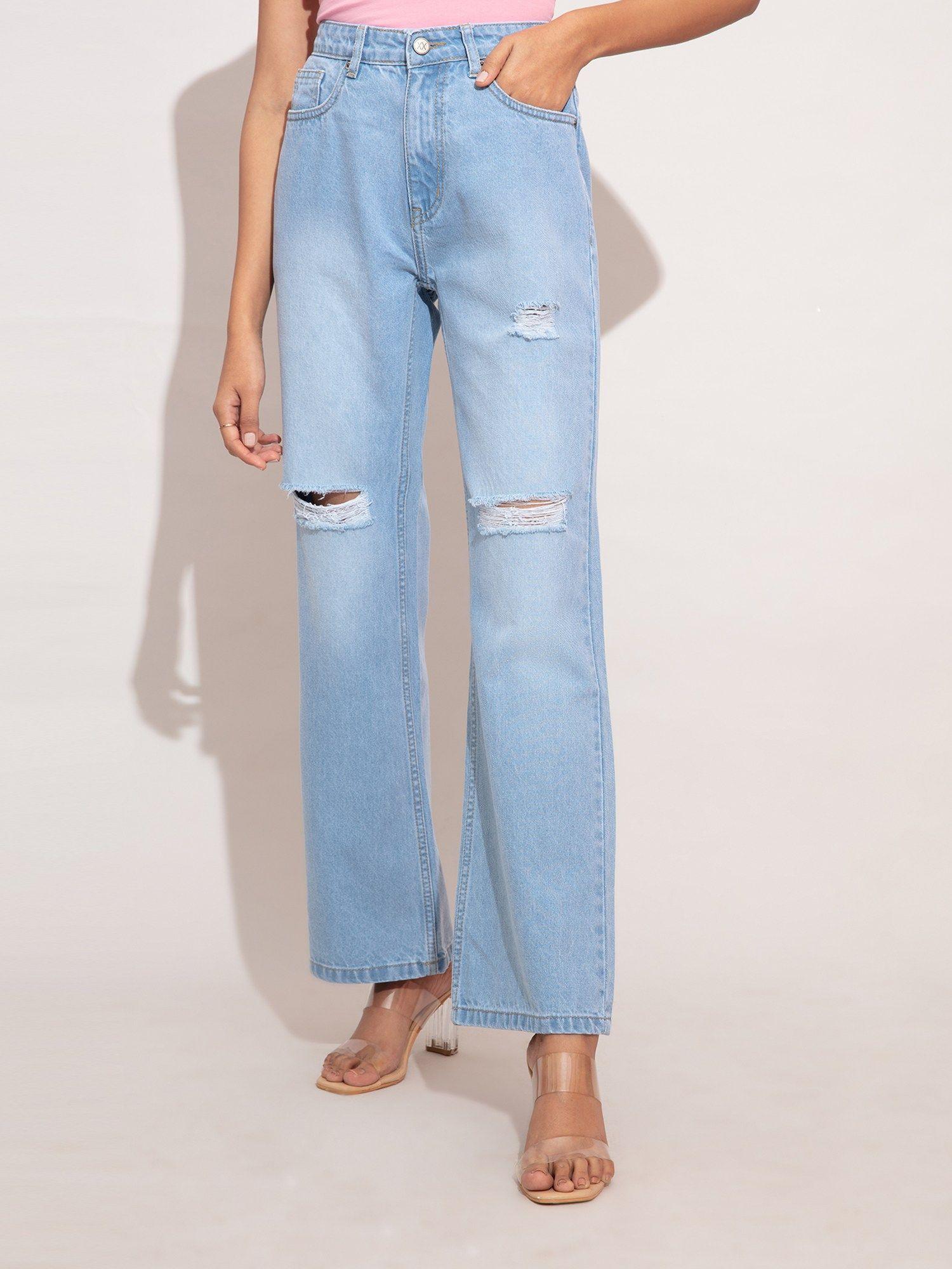 cindy ice wash wide leg ripped denim