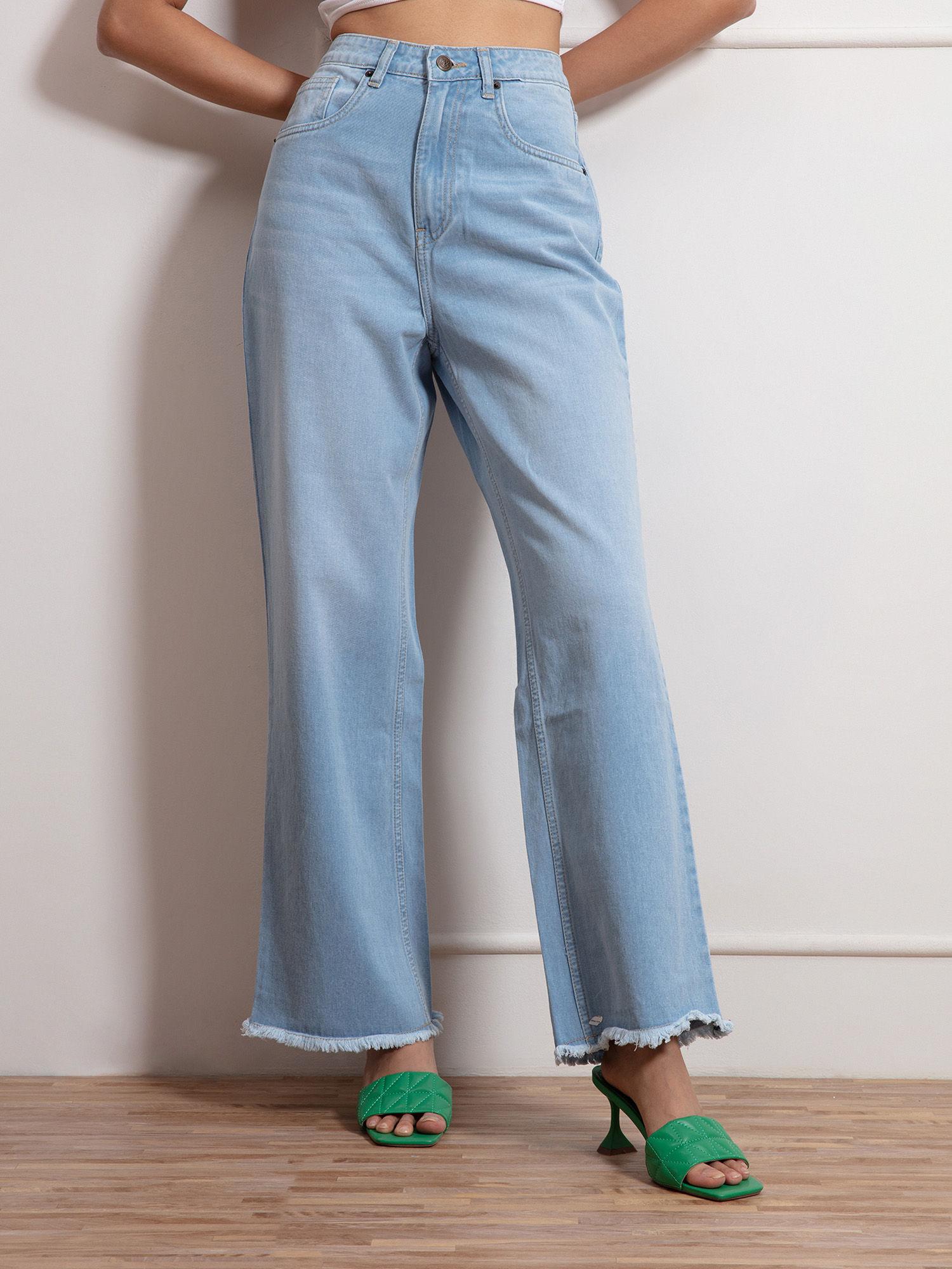 cindy light blue solid wide leg jeans