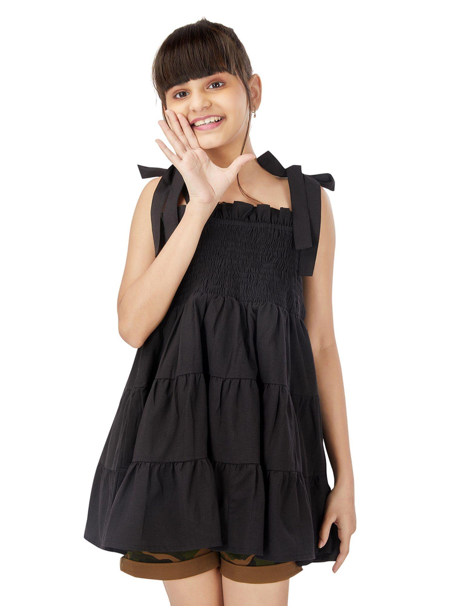 cindy smocked dress - black rayon