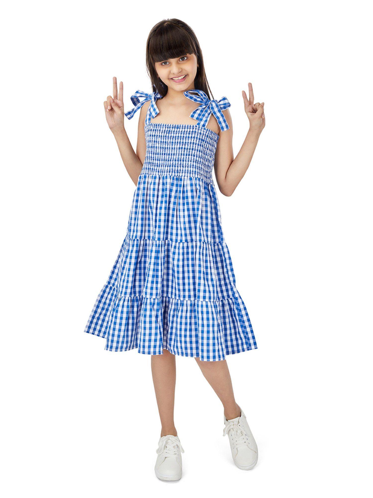 cindy smocked dress - blue & white gingham