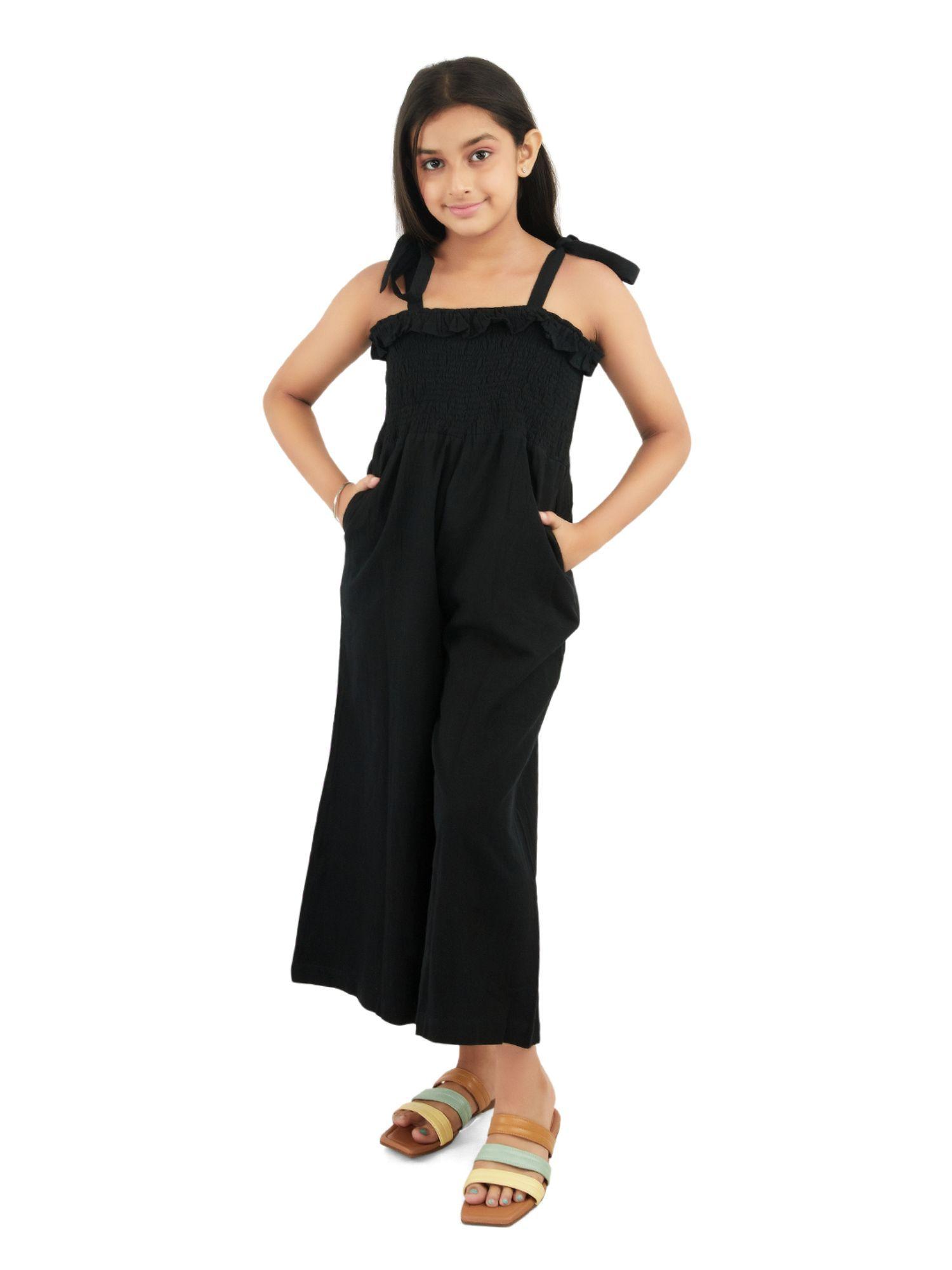 cindy smocked jumpsuit black linen