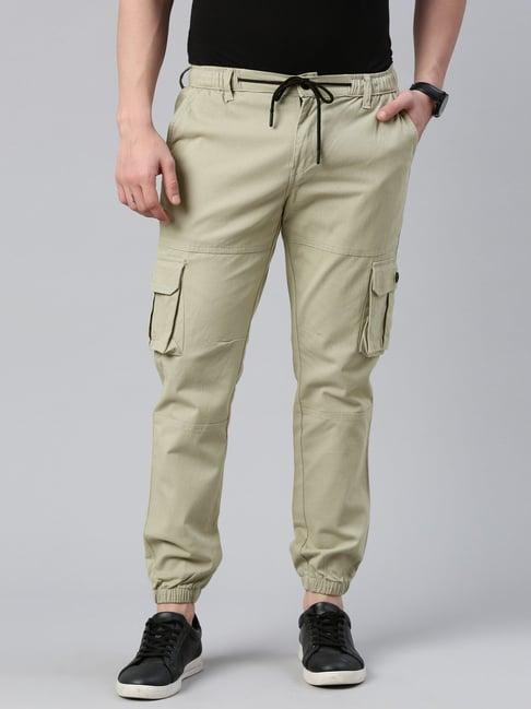 cinocci green cotton slim fit jogger pants