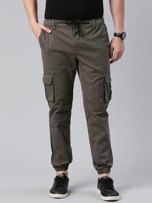 cinocci grey cotton slim fit jogger pants