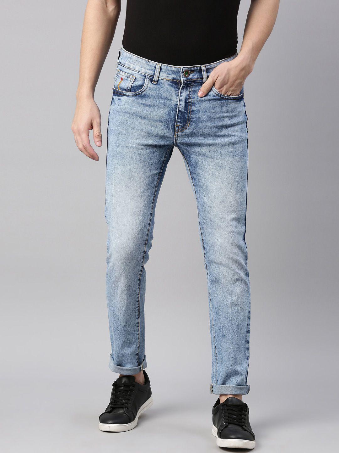 cinocci men blue narrow slim fit heavy fade stretchable jeans