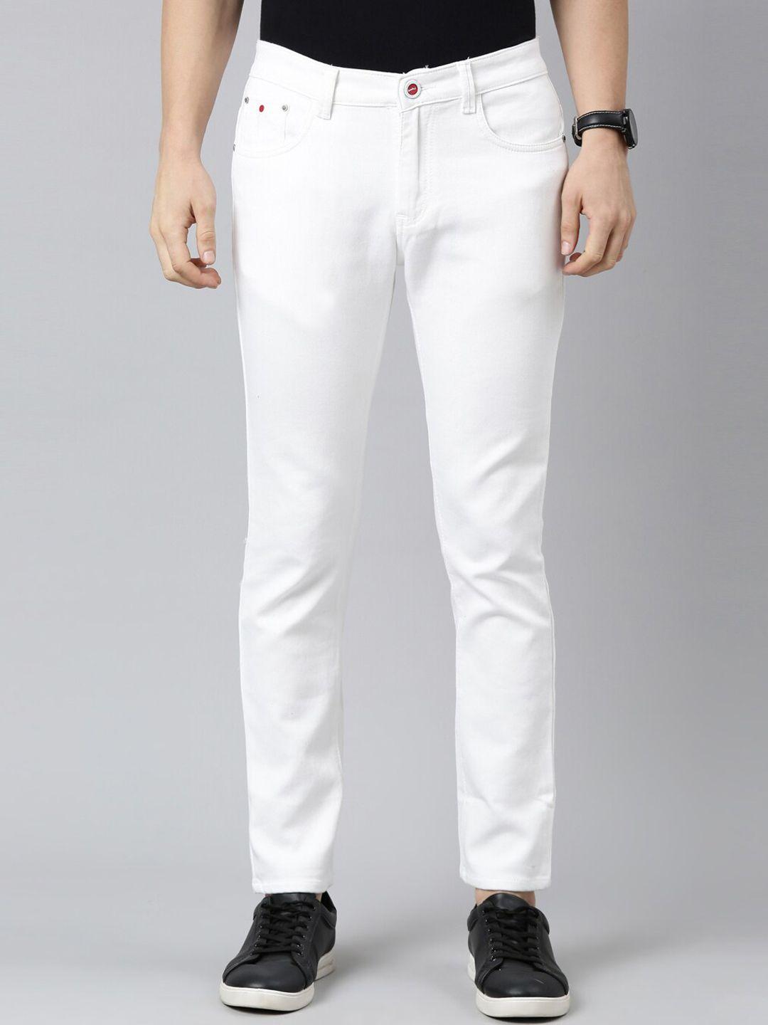 cinocci men white stretchable cotton jeans
