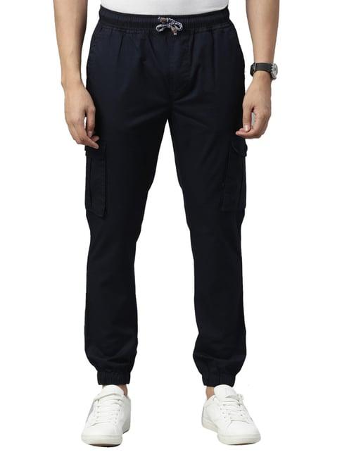 cinocci navy cotton slim fit jogger pants