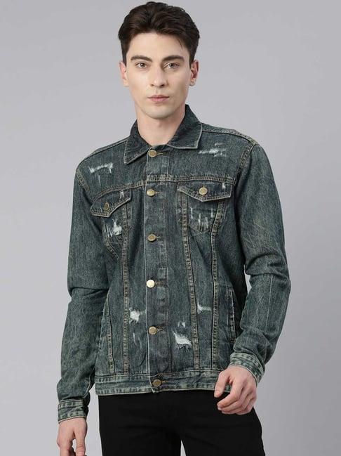 cinocci blue slim fit distressed denim jacket