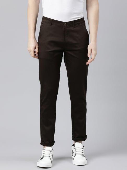 cinocci brown cotton slim fit chinos