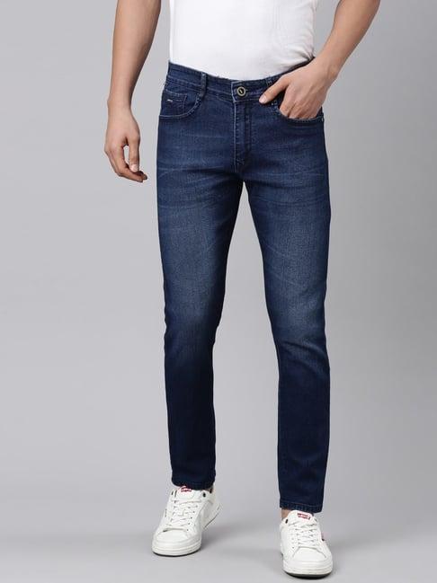 cinocci dark navy cotton slim fit jeans