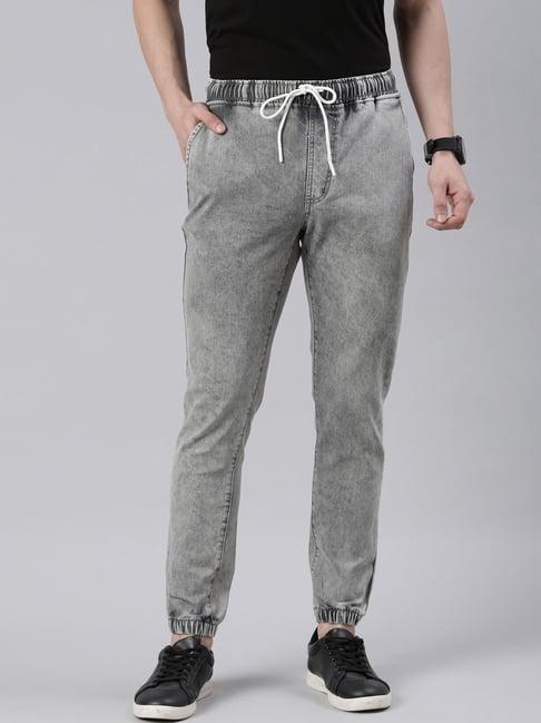 cinocci grey cotton slim fit jogger jeans