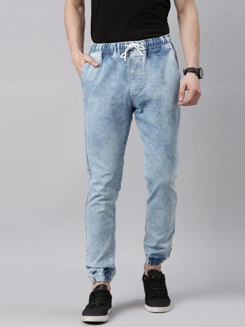 cinocci light blue cotton slim fit jogger jeans
