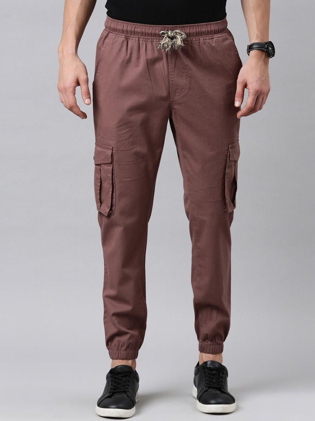 cinocci men brown slim fit joggers