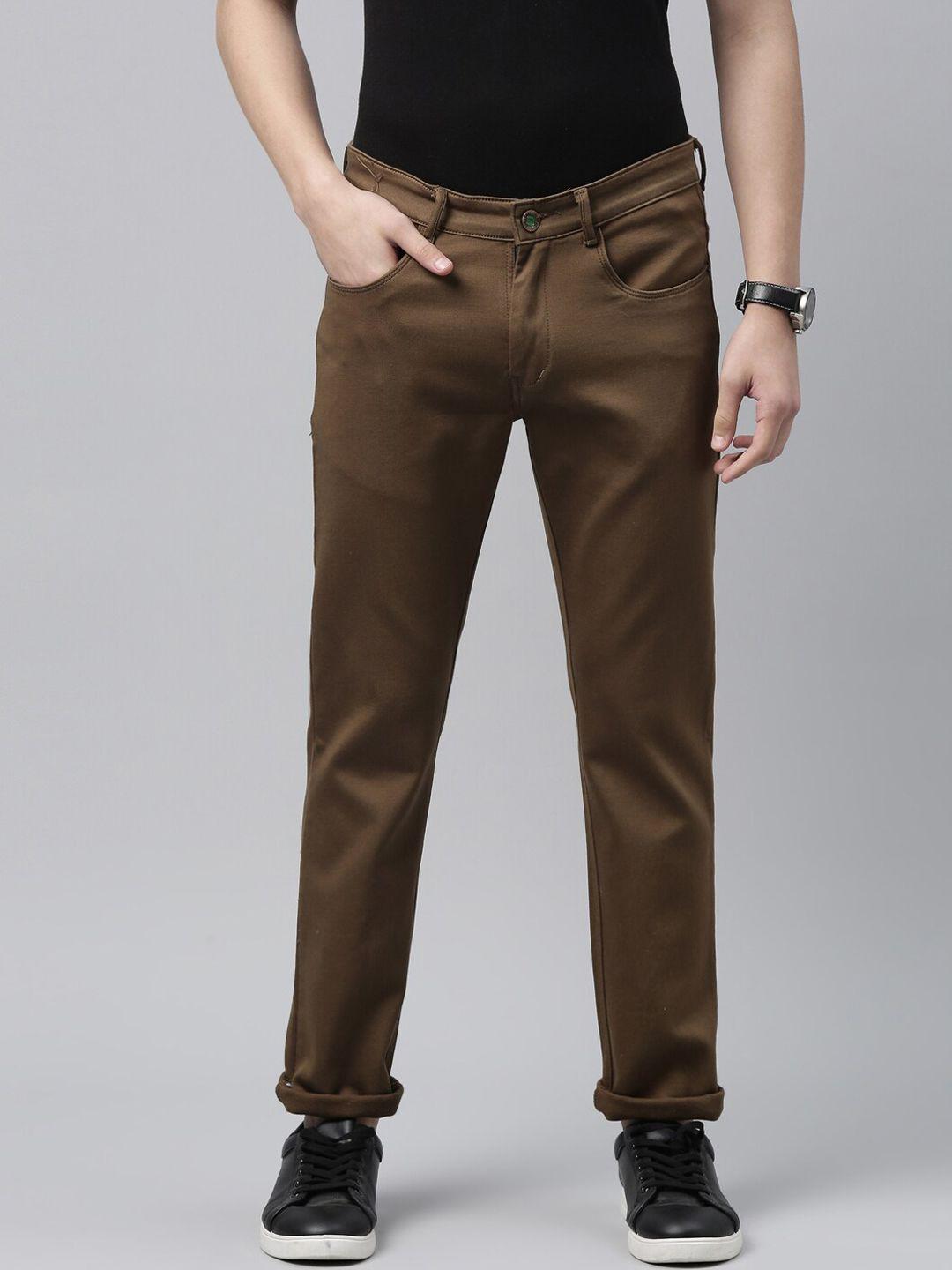 cinocci men khaki slim fit cotton stretchable jeans