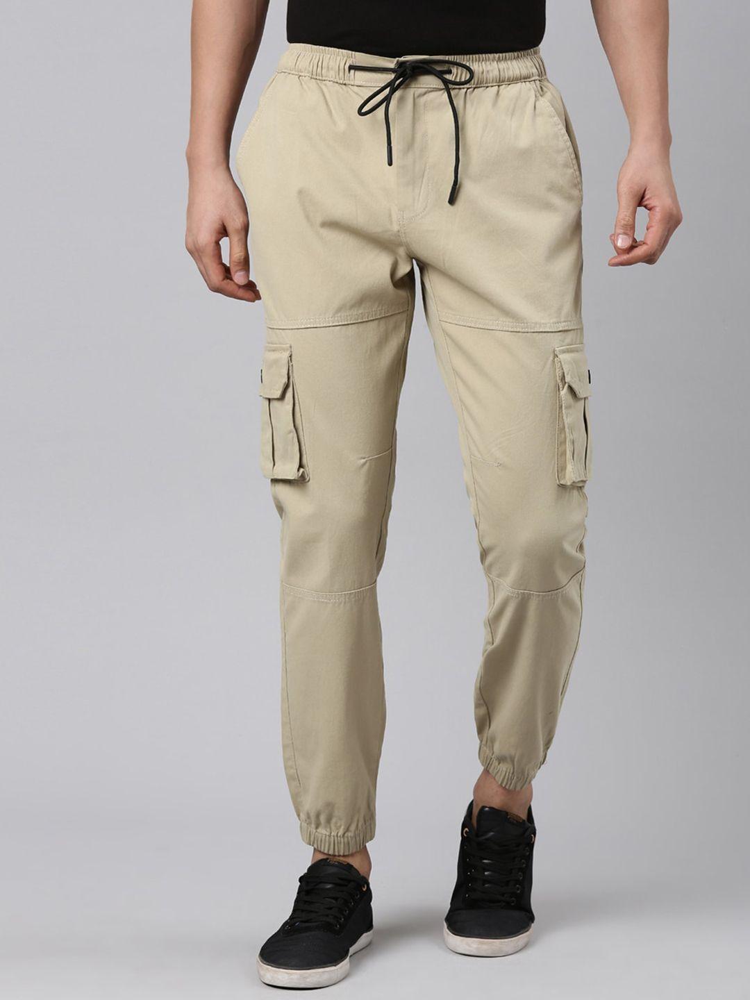 cinocci men khaki slim fit joggers trousers