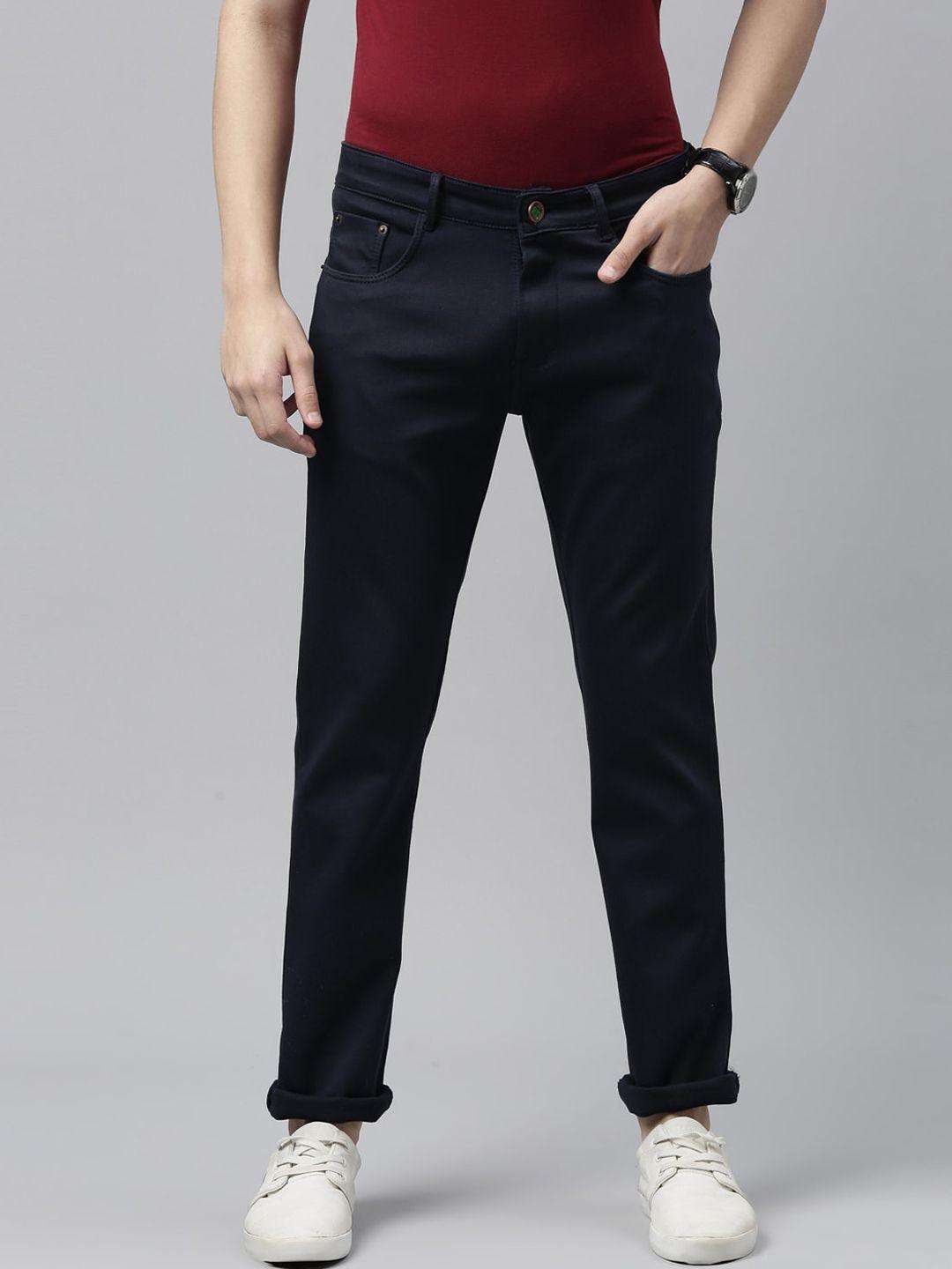 cinocci men navy blue slim fit stretchable jeans