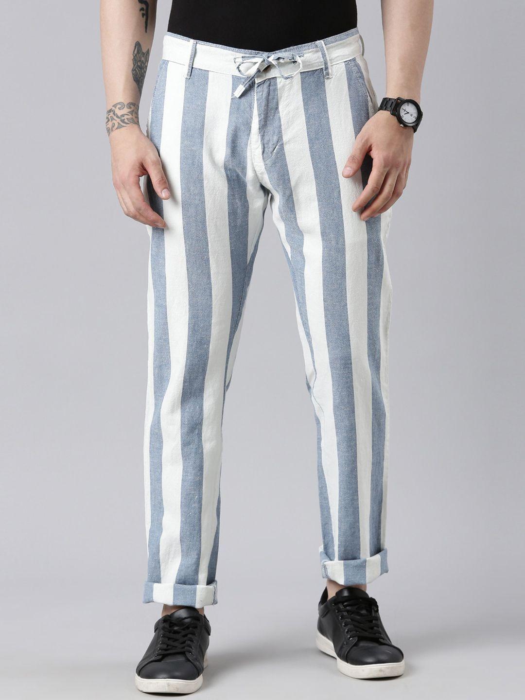 cinocci men regular fit striped cotton chinos